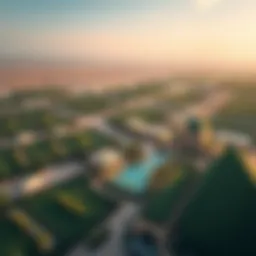 Stunning aerial view of Al Barari's lush green landscape and sustainable architecture