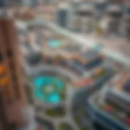 Aerial view of the Al Jada development showcasing its modern architecture