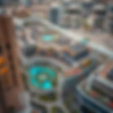 Modern Architectural Marvel of Al Jada Aerial view of the Al Jada development showcasing its modern architecture