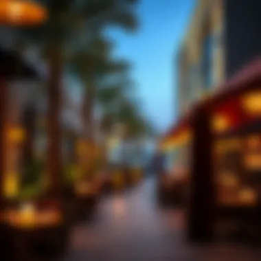 Vibrant outdoor dining areas along Al Khawaneej Walk with a lively atmosphere