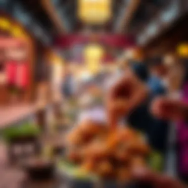 A vibrant scene of local cuisine being presented