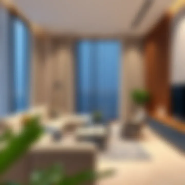 Serviced apartment living area with contemporary design