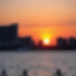 A picturesque view of Jumeirah Beach with vibrant sunset colors reflecting on the water